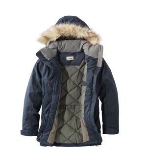 L.L. Bean Baxter State Parka with Faux Fur Hood - Slate Blue - Medium Petite EUC